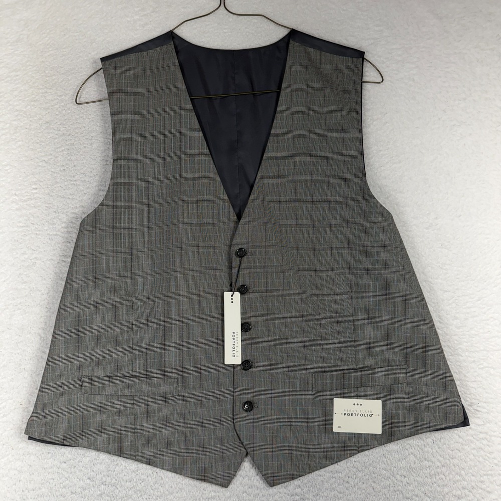 Perry Ellis Portfolio Men’s Vest Waistcoat XXL Fine Plaid 85$ NWT Reader Classy